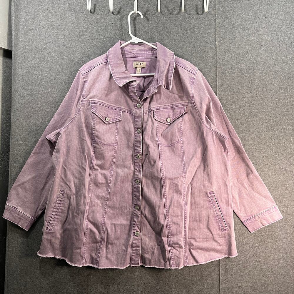 LOGO by Lori Goldstein Jeans Jacket Womens Size 28W Purple with Frayed Hem